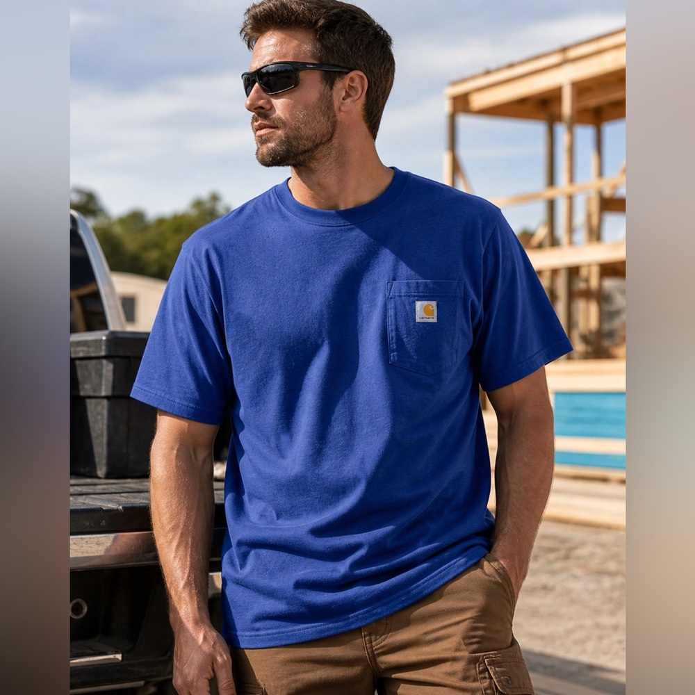 Carhartt Pocket T-Shirt 3XL Loose Fit Blue Heavyweight Workwear NWT